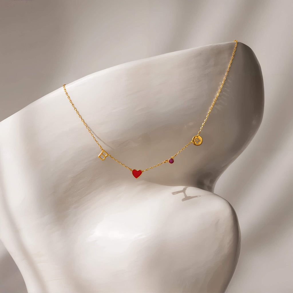 INITIAL HEART NECKLACE - BIRTHSTONE & ZODIAC