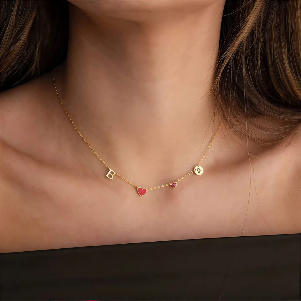 INITIAL HEART NECKLACE - BIRTHSTONE & ZODIAC