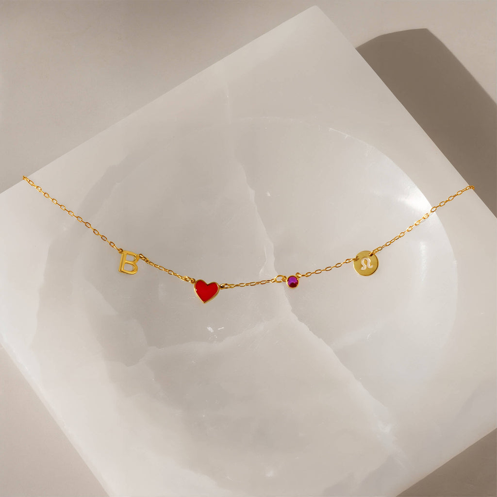INITIAL HEART NECKLACE - BIRTHSTONE & ZODIAC