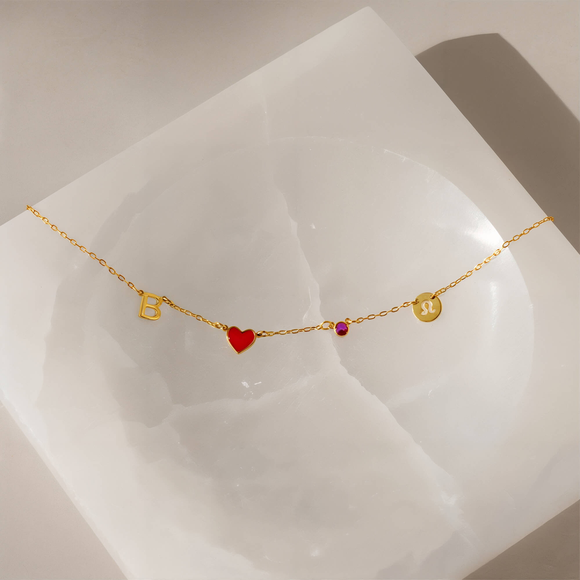 INITIAL HEART NECKLACE - BIRTHSTONE & ZODIAC