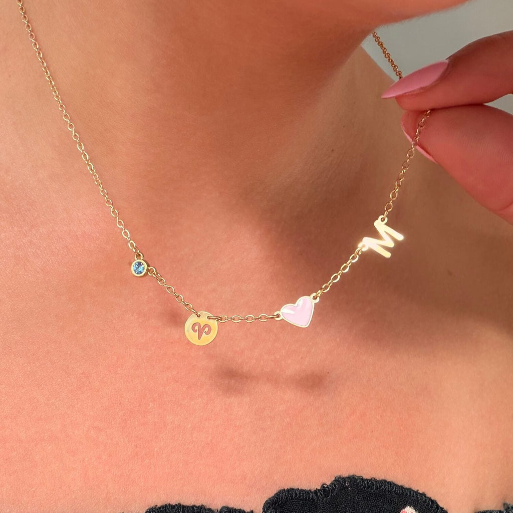 INITIAL HEART NECKLACE - BIRTHSTONE & ZODIAC