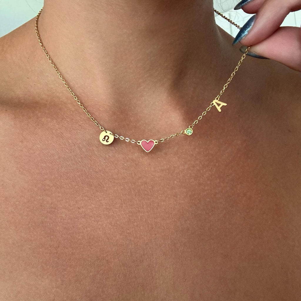 INITIAL HEART NECKLACE - BIRTHSTONE & ZODIAC